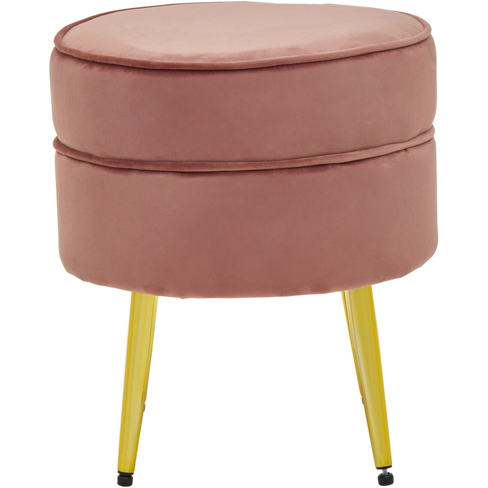 Premier Housewares Tamra Gold and Dusty Pink Velvet Round Footstool Image 2