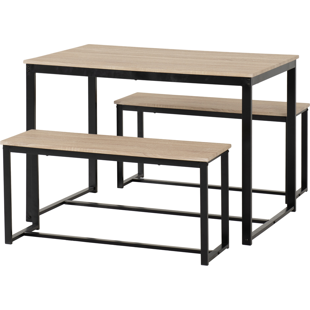Seconique Lincoln 2 Bench Dining Set Sonoma Oak and Black Image 3