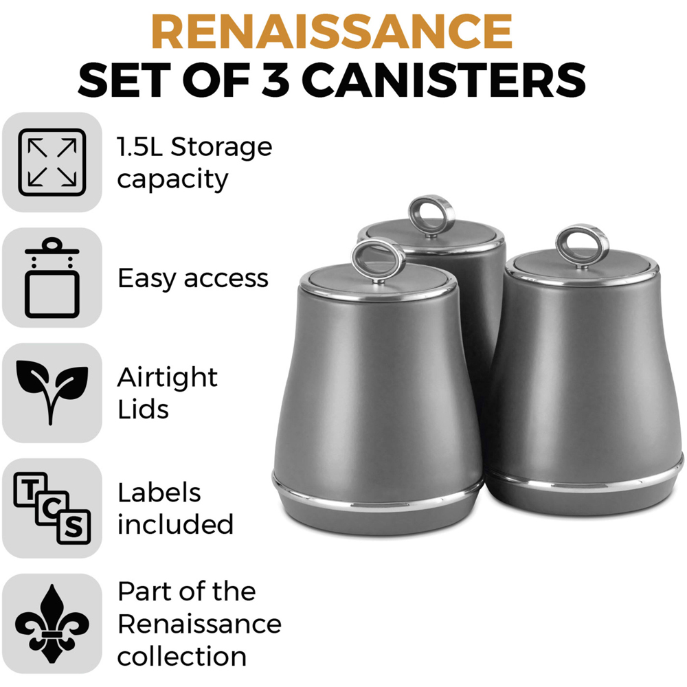 Tower Renaissance 3 Piece Grey and Chrome Canisters Set Image 7