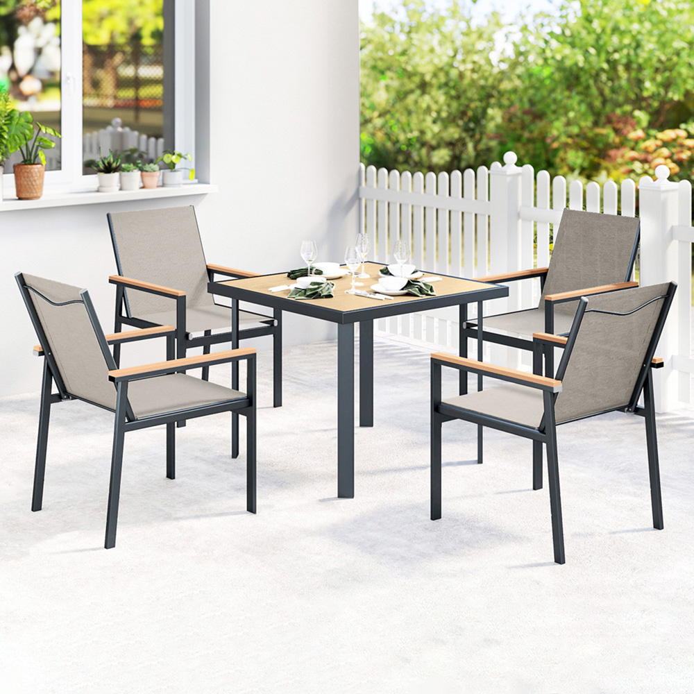 Outsunny 4 Seater Khaki Garden Dining Set Image 1
