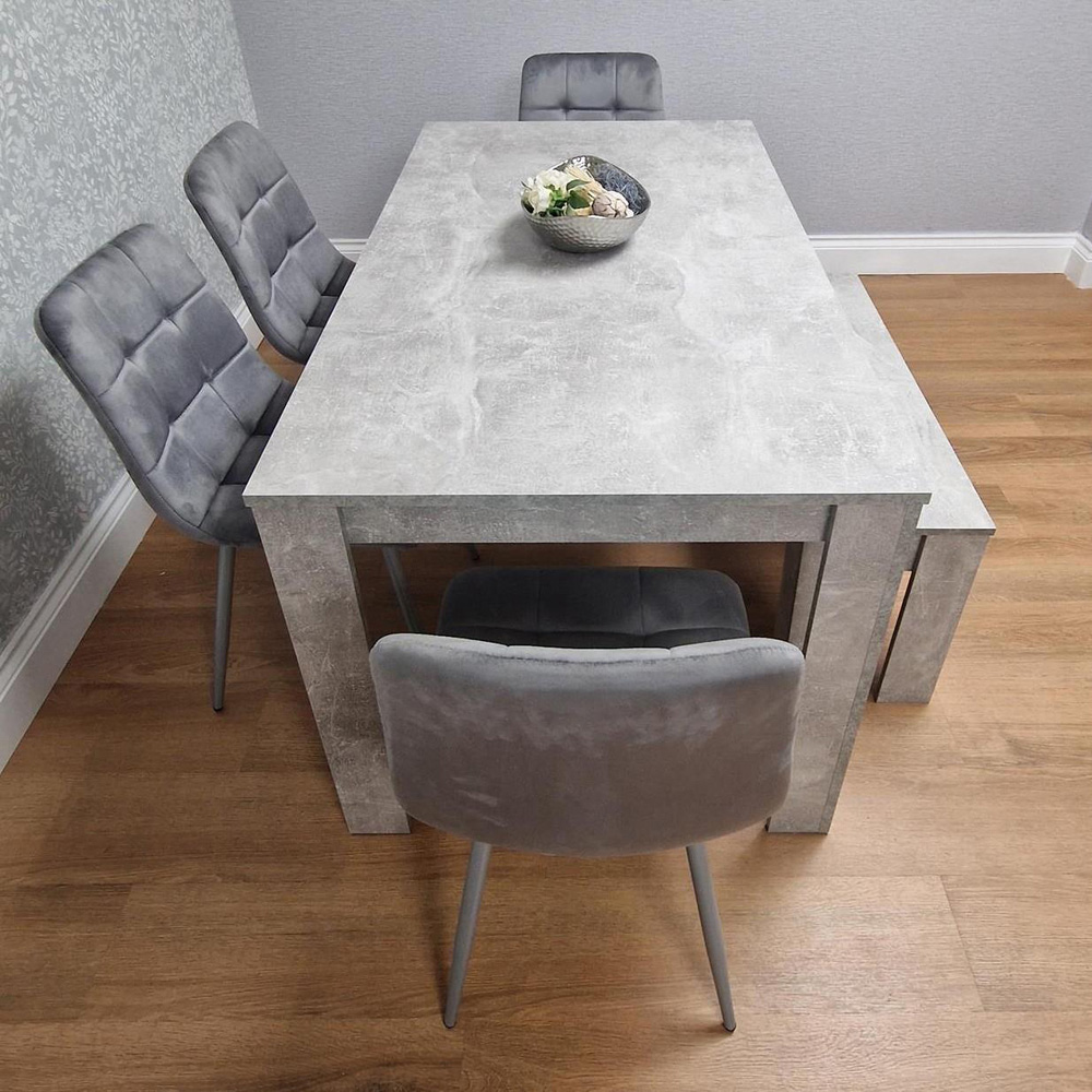 Portland Velvet 6 Seater Dining Set with Bench Stone Grey and Grey Image 5