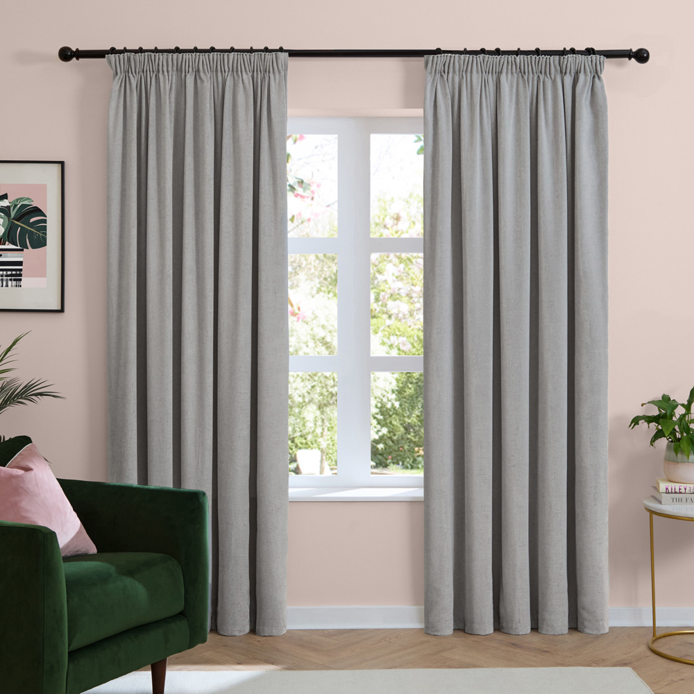Furn Soft Chenille Silver Blackout Pencil Pleat Curtains 229 x 137cm Image 1