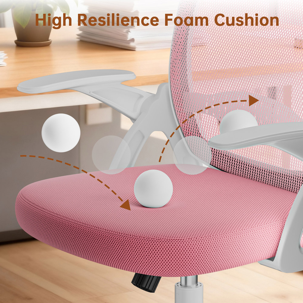 Rattrix Pink Mid-Back Mesh Office Chair with Flip-Up Armrests Image 3