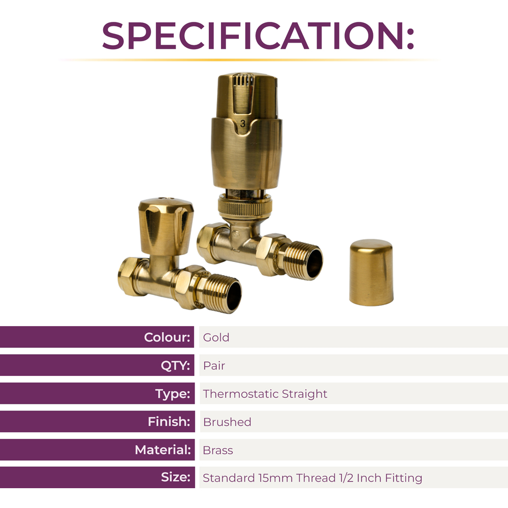 Go Bathrooms Gold Straight Thermostatic Radiator Valve 15mm 2 Pack Image 4