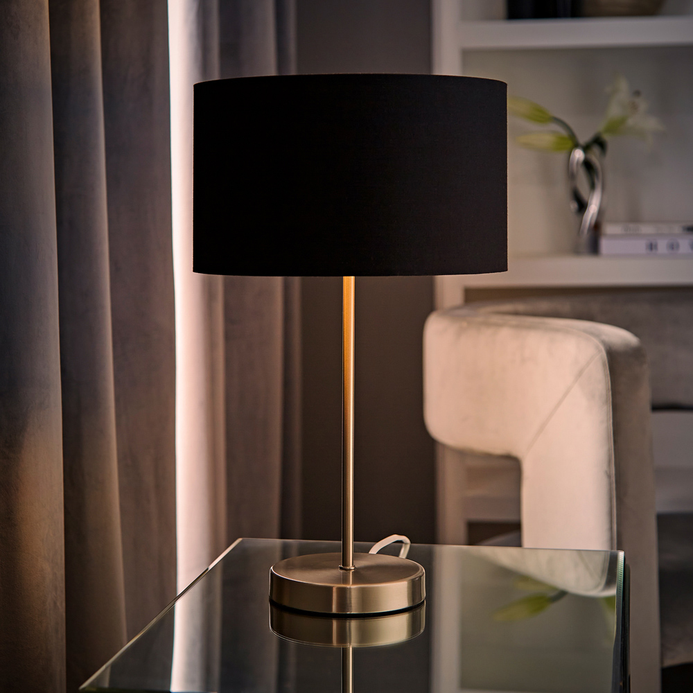 ValueLights Charlie Metallic and Black Shade Brushed Chrome Table Lamp and Bulb Image 7