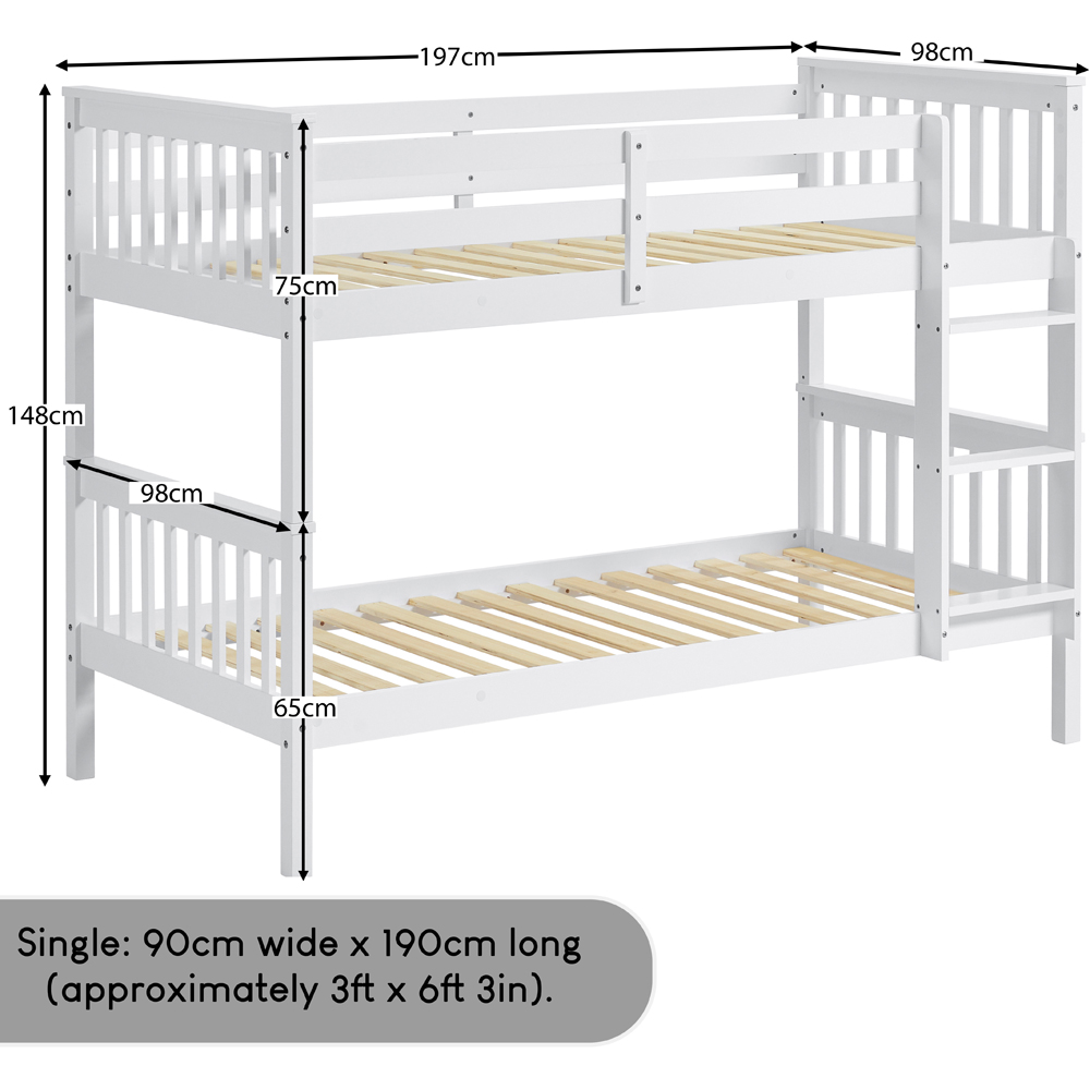 VIDA DESIGNS Milan Single White Bunk Bed with Foam Mattress Image 9