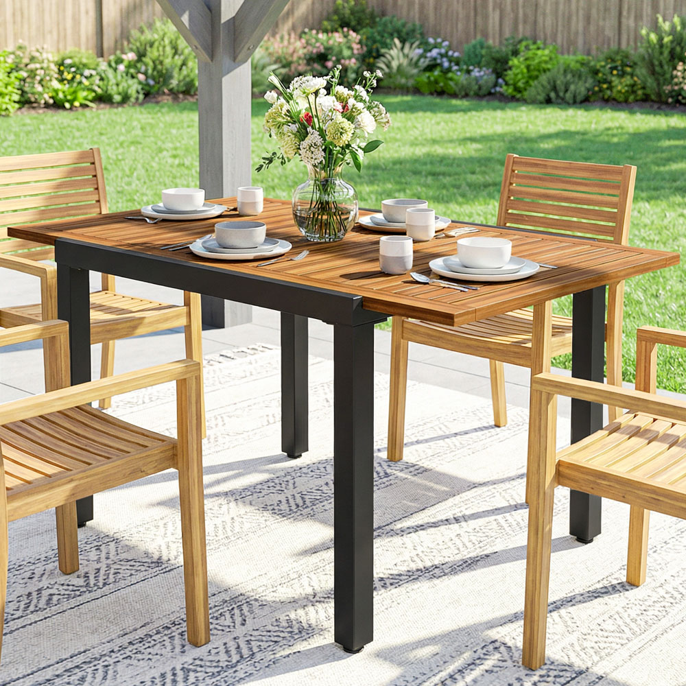 Outsunny 6 Seater 80-120cm Extendable Garden Dining Table Brown and Black Image 4