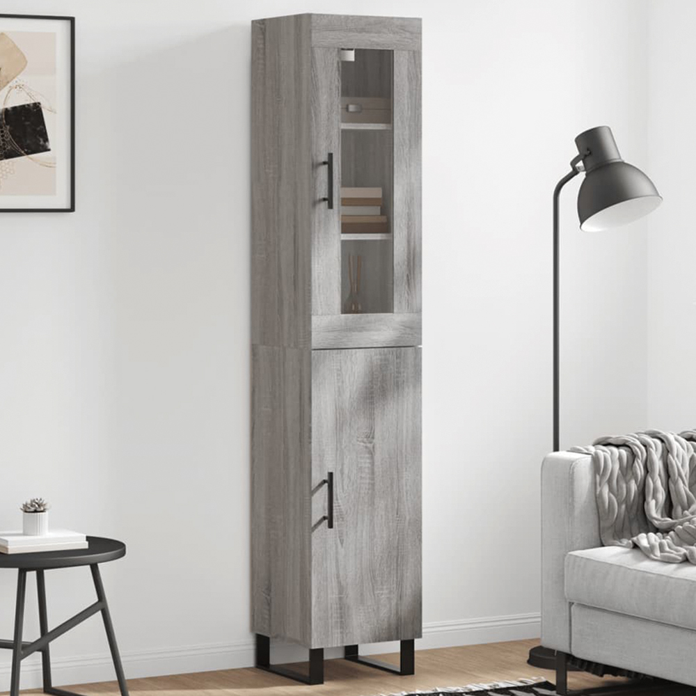 vidaXL 2 Door Concrete Grey Tall Highboard with Metal Legs Image 1