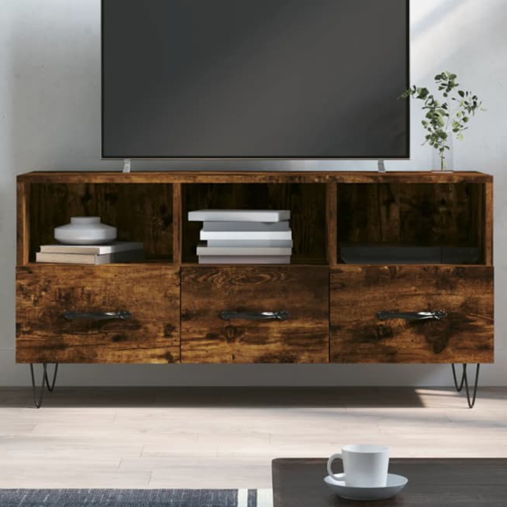 vidaXL 3 Drawer 3 Shelf Smoked Oak TV Cabinet Image 1
