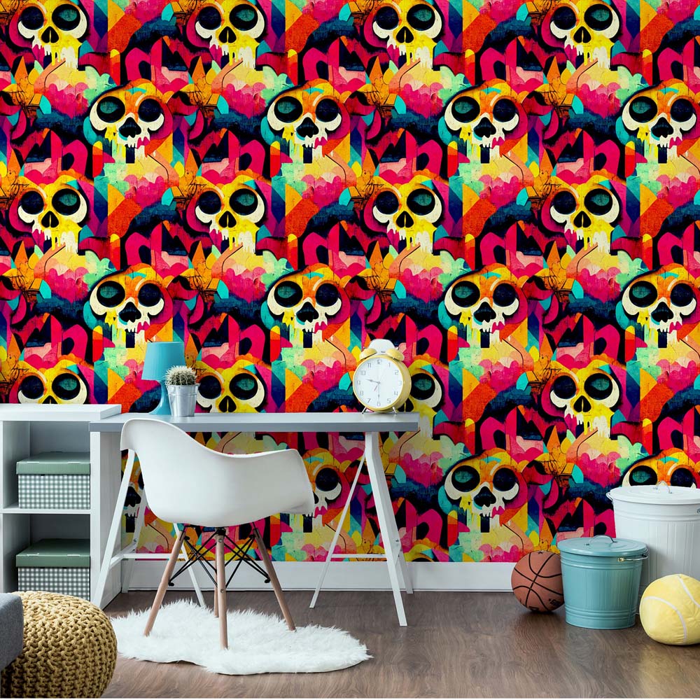 Arthouse Skull Graffiti Multicolour Wallpaper Image 5