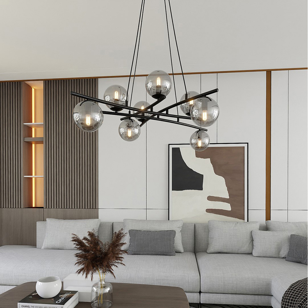 Emibig Essa 8 Light Graphite Shade Black E14 Ceiling Pendant Light Image 7