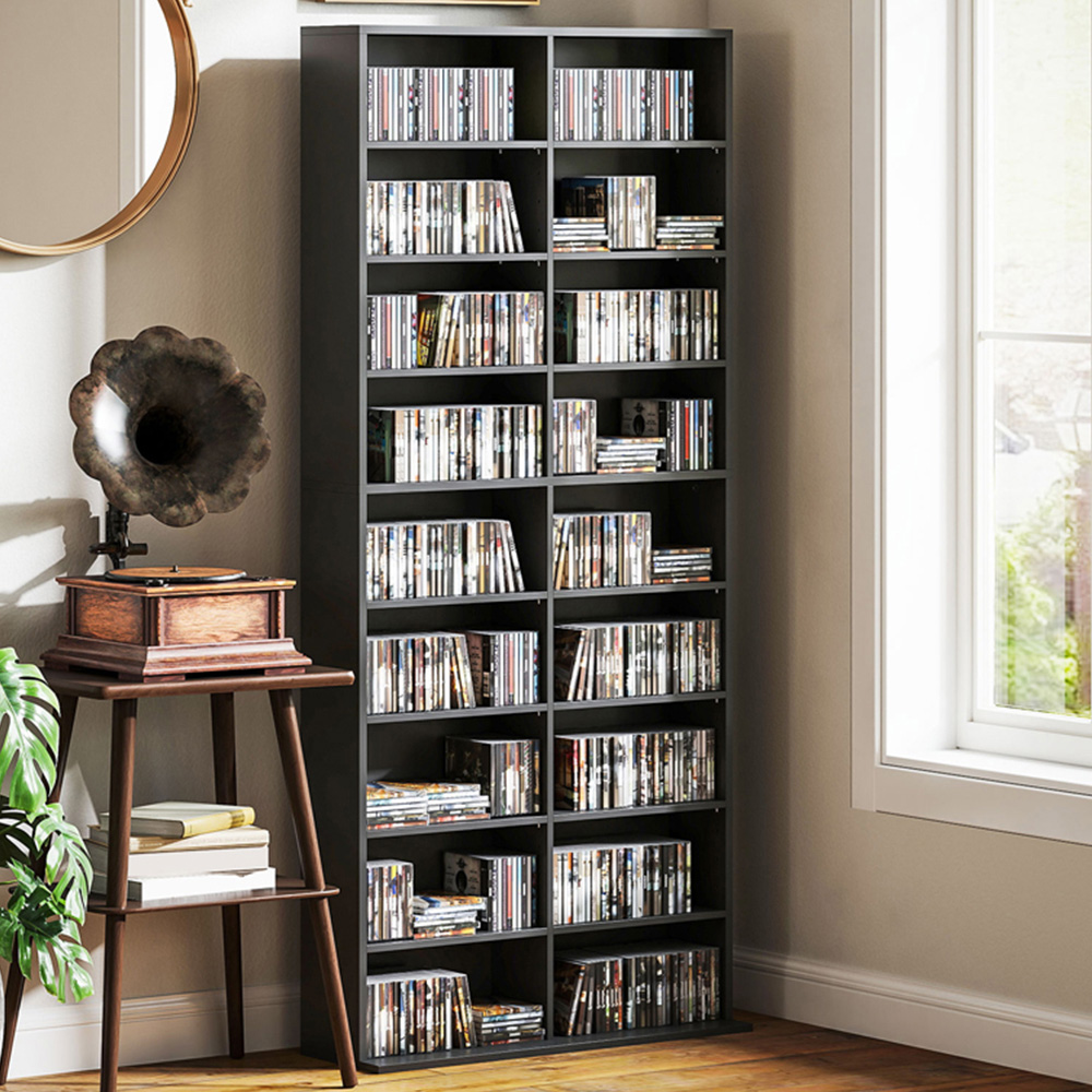 HOMCOM 18 Shelf Black DVD and CD Media Storage Unit Image 1