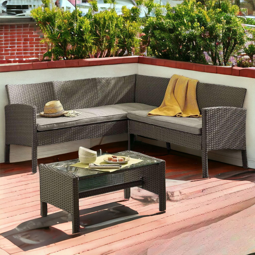 Outdoor Living The Lakewood 5 Seater Grey Rattan Corner Lounge Set Image 1