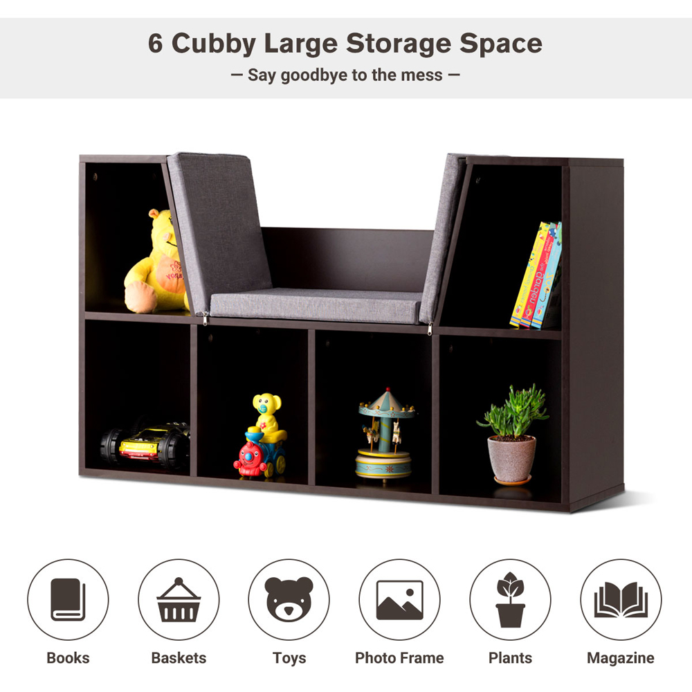 Costway 6 Cube Dark Brown Storage Cabinet with Seat Cushion Image 6