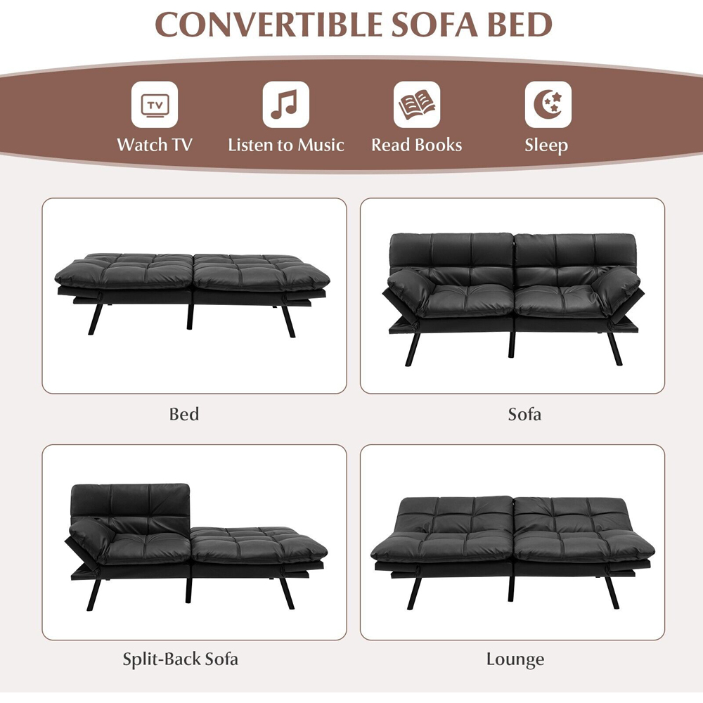 Costway 2 Seater Black Convertible Sofa Bed Image 7