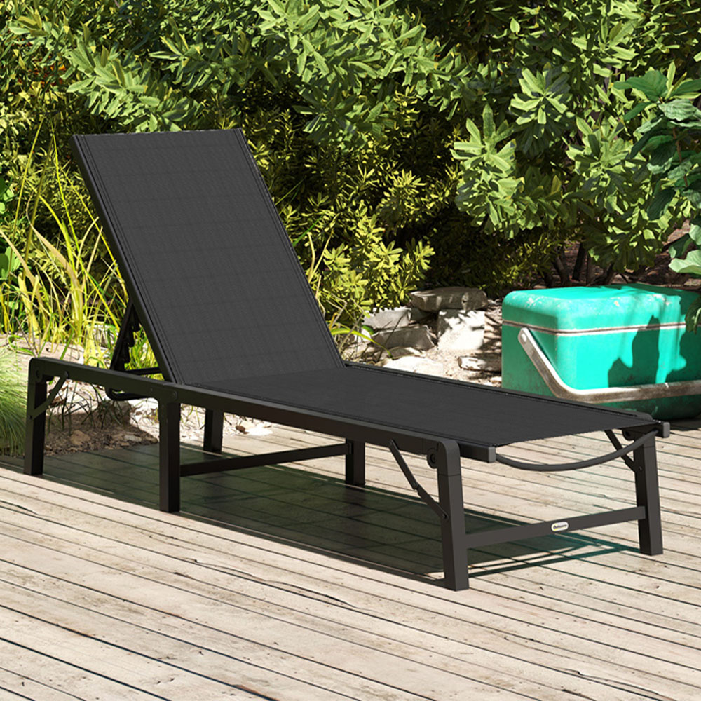 Outsunny Black 5 Level Adjustable Folding Sun Lounger Image 1