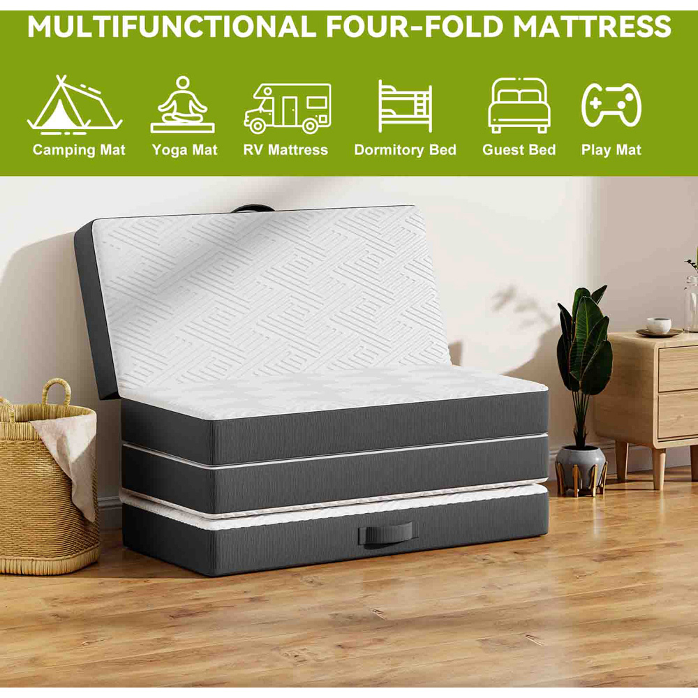 Rattrix Double Grey Memory Foam Futon Folding Floor Mattress with Removable Cover 6 inch Image 8