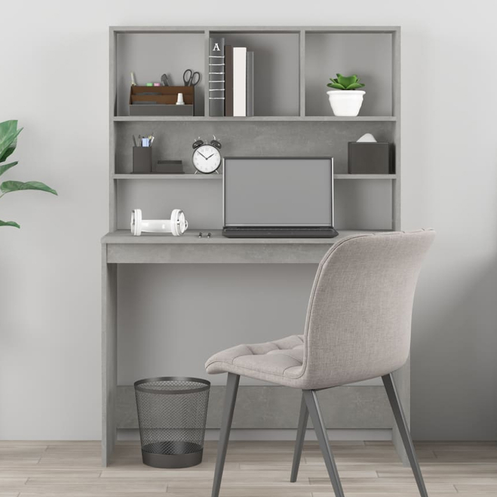 vidaXL 4 Shelf Computer Desk Concrete Grey Image 1