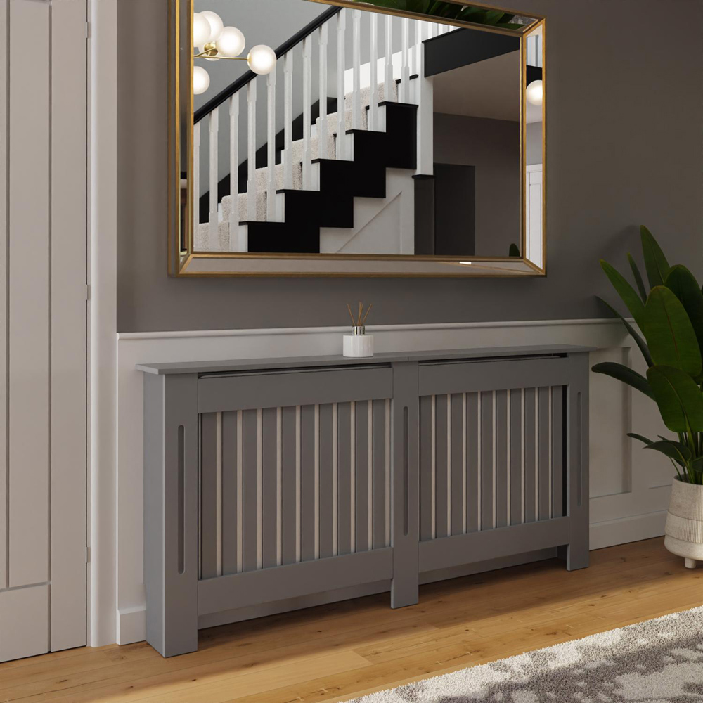 FWStyle Grey Vertical Slat MDF Radiator Cover XL Image 2