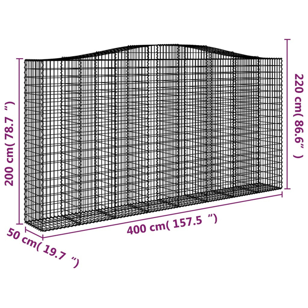 vidaXL Silver Galvanised Iron Arched Gabion Basket 400 x 50 x 200/220cm Image 4