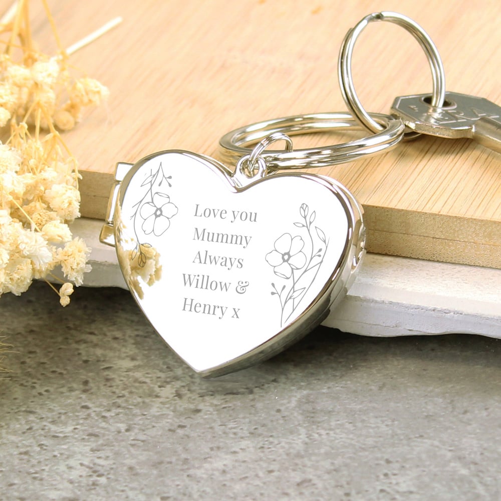 Personalised Memento Personalised Floral Heart Photo Frame Keyring Image 3