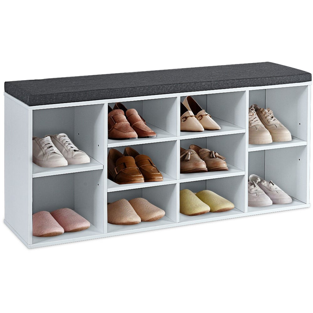 Costway 10 Cube White Shoe Storage Bench Image 3