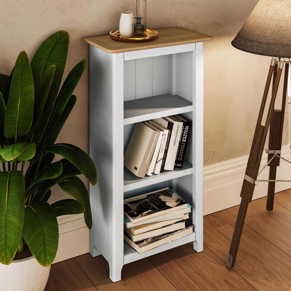 FWStyle Taberno 3 Shelf White Linen and Oak Bookcase Image 5