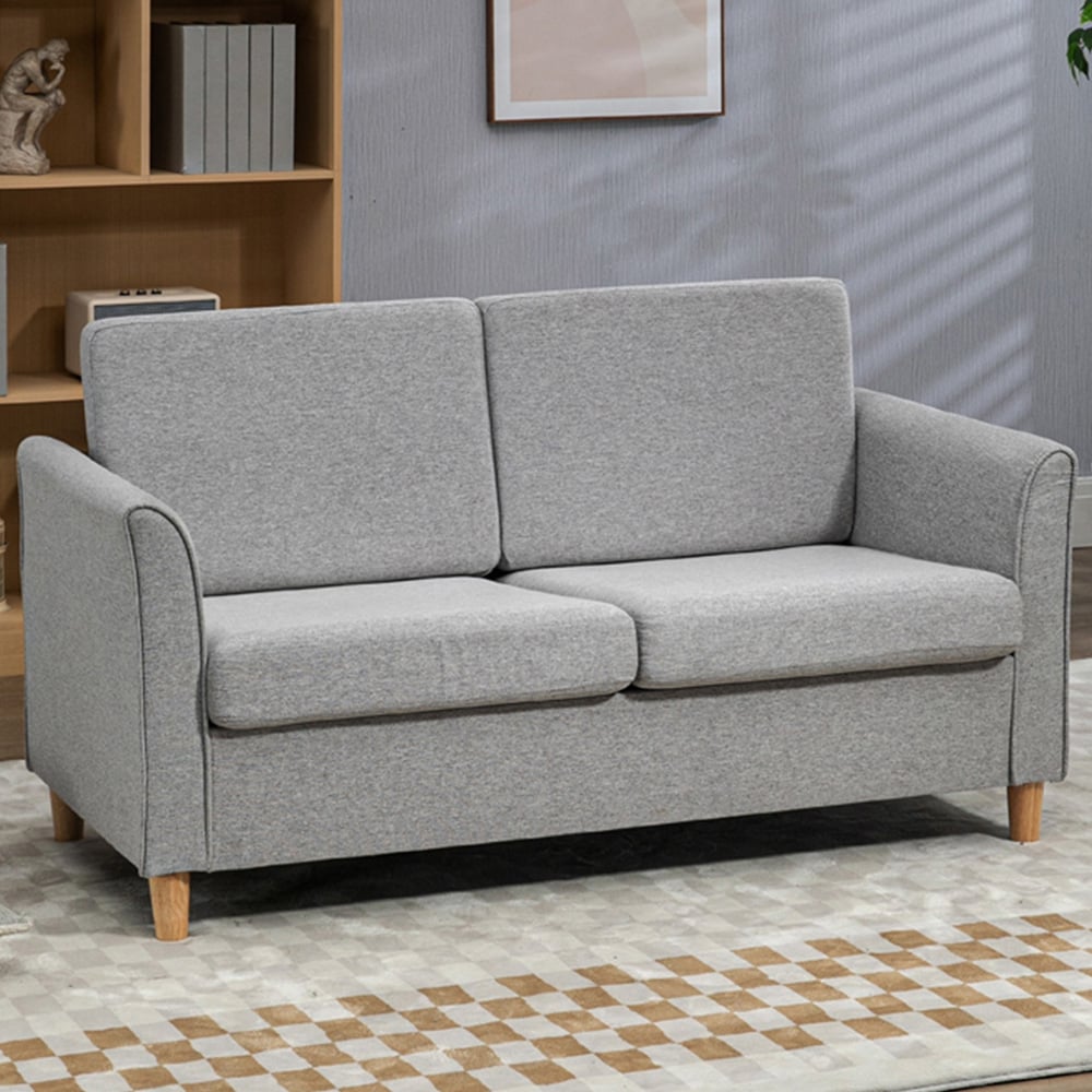 Portland 2 Seater Light Grey Linen Loveseat Sofa Image 1