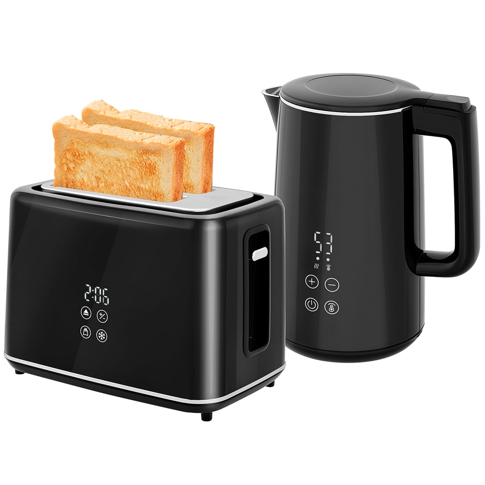 HOMCOM 800-211V70BK Black 1.5L Fast Boil Electric Kettle 3000W and 2 Slice Toaster Set Image 1