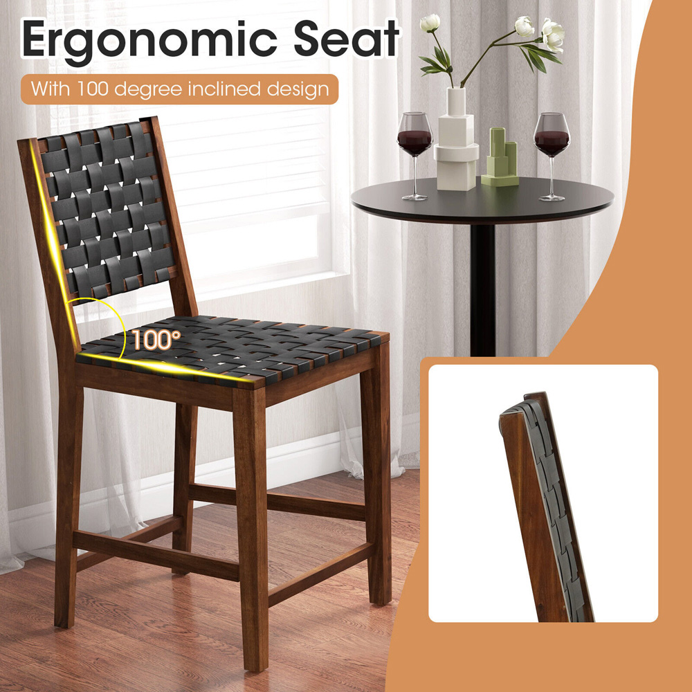 Costway Brown Woven Bar Stool Set of 2 Image 5