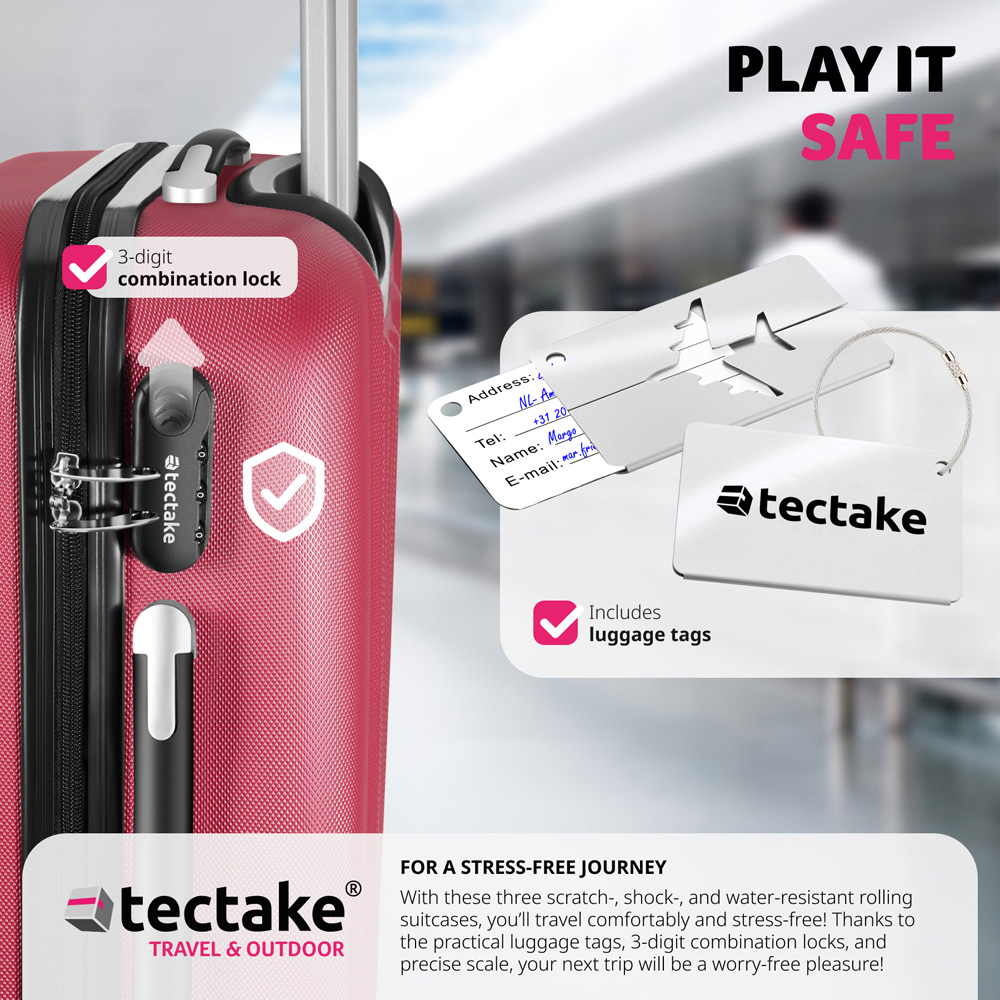 Tectake Set of 3 Burgundy Hard Shell Travel Suitcase Set Image 6