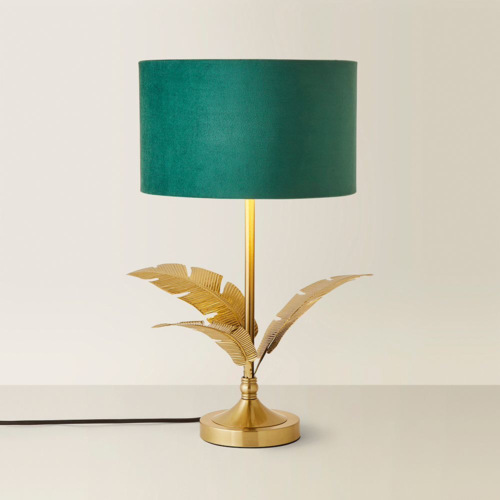 ValueLights Christina Green Velvet and Gold Palm Leaf Table Lamp with Bulb Image 5