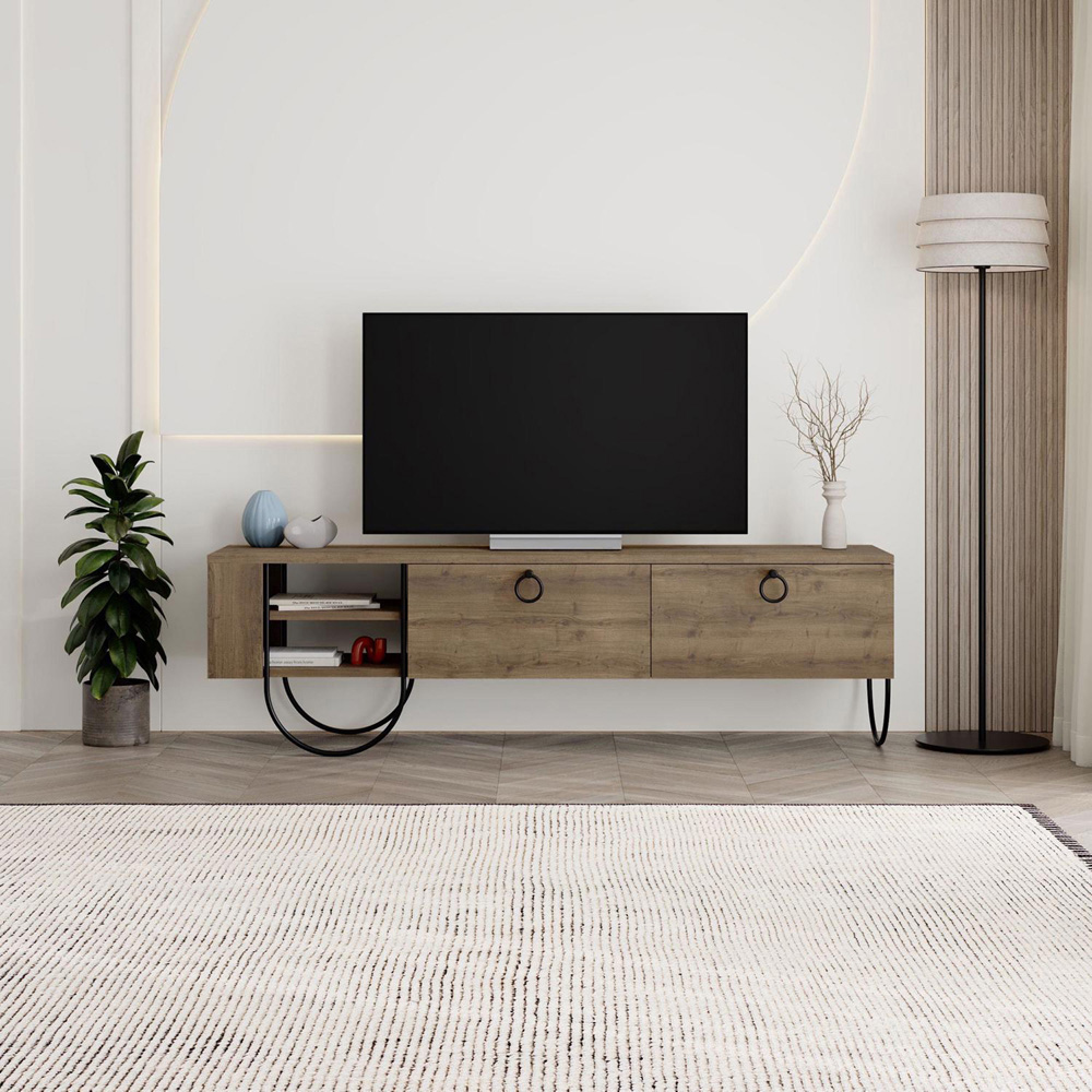 FWStyle Norfolk 2 Door 2 Shelf Dark Oak Wide TV Unit Image 4