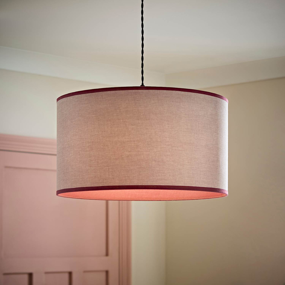 ValueLights Kiara Natural Linen Large Lamp Shade with Pink Trim Inner 45cm Image 6