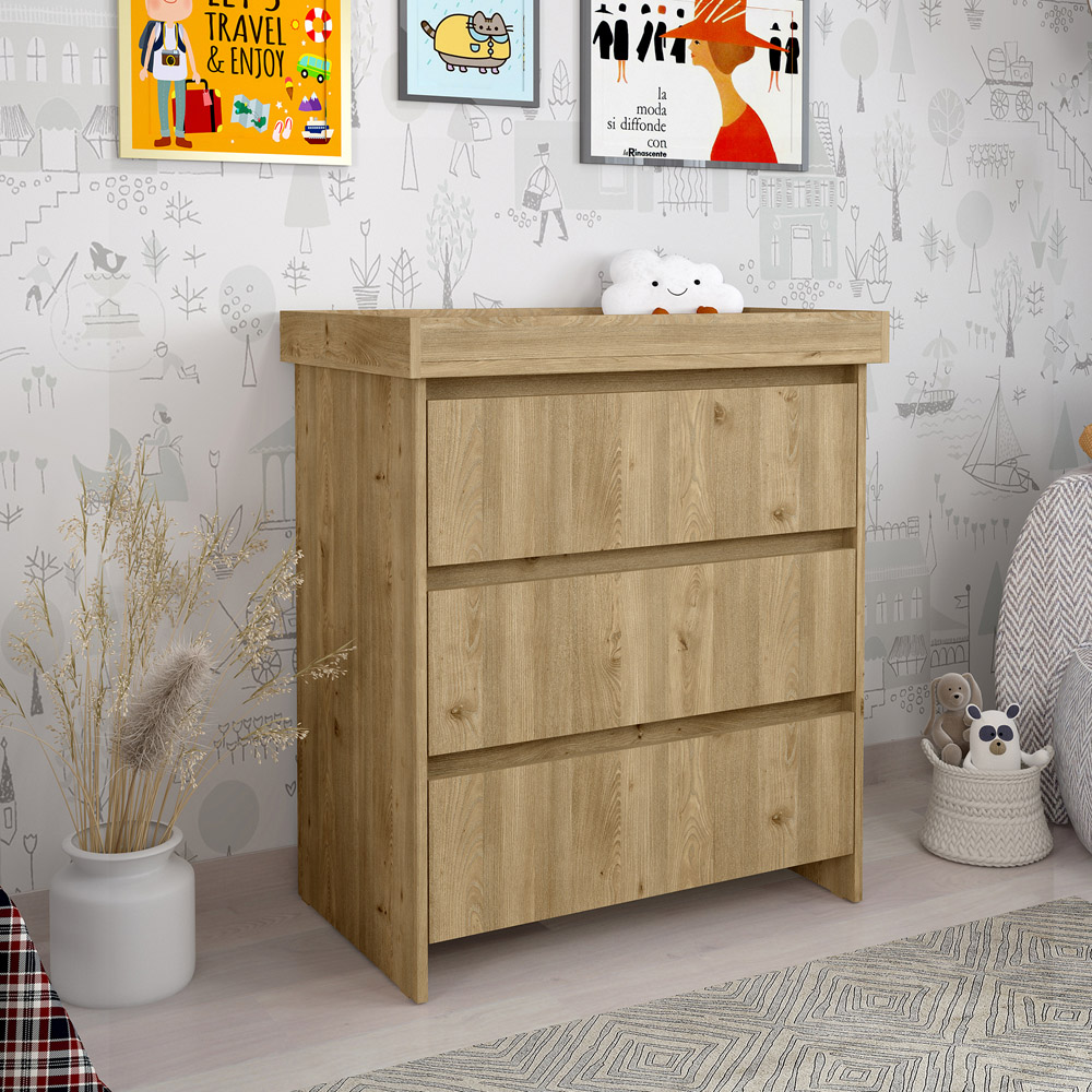 Kudl 3 Drawer Oak Baby Changing Table Image 7