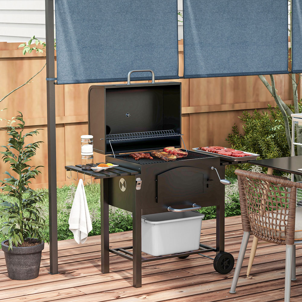 Outsunny 3 in 1 Charcoal Barbecue Grill Trolley with Thermometer Image 2