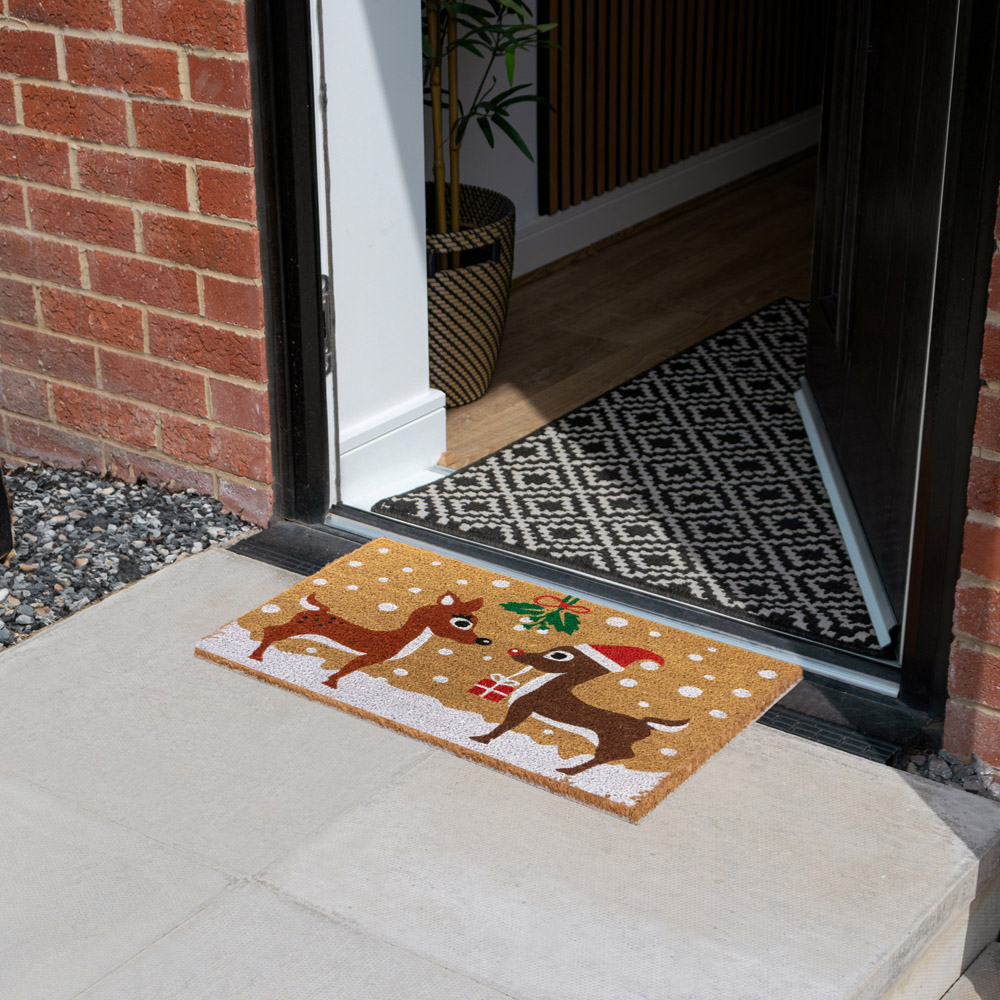 JVL Christmas Reindeer Latex Coir Door Mat 40 x 58cm Image 2