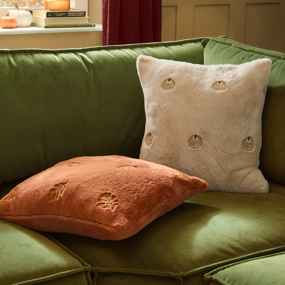 Furn Autumn Pumpkins Embroidered Natural Faux Fur Cushion 45 x 45cm Image 5