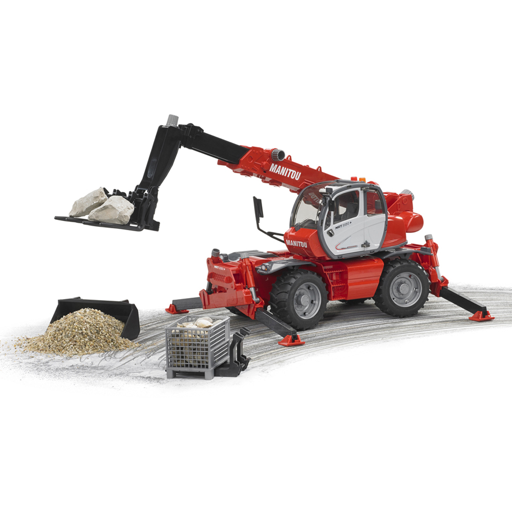Bruder Kids Manitou MRT 2150 Telescopic Industrial Forklift Playset Model with Accessories Image 6