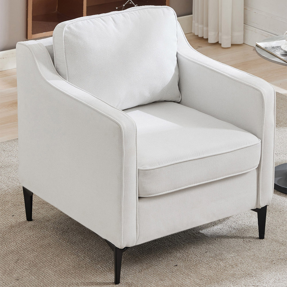 Living and Home Beige White Linen Sofa Chair Image 7