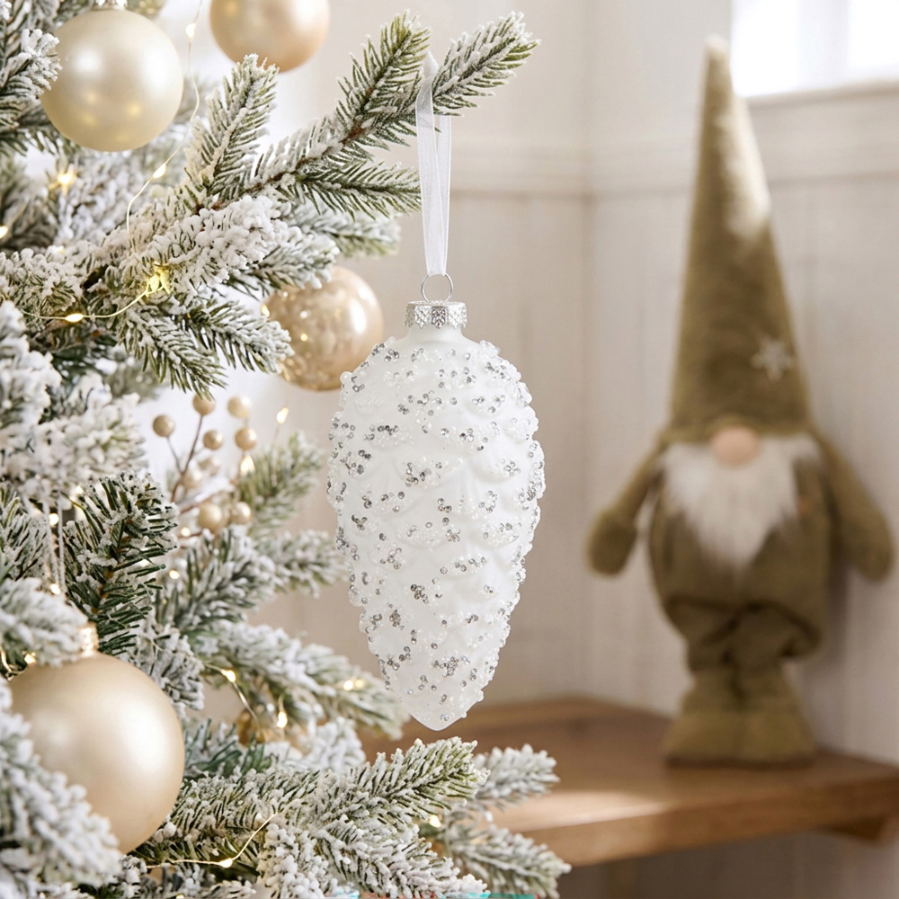 Embellished Pinecone Decoration White Image 2