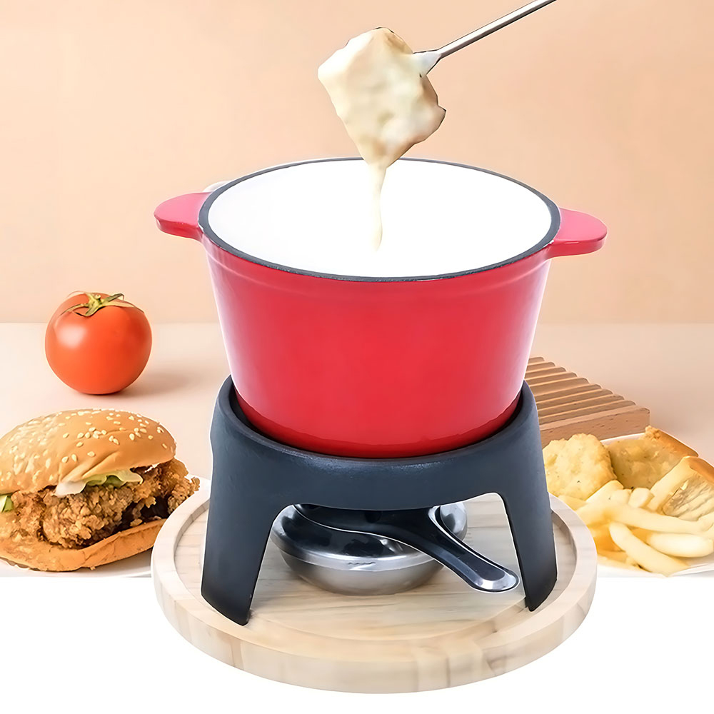 Living and Home Red Enamel Cast Iron Fondue Pot Set 2L Image 2