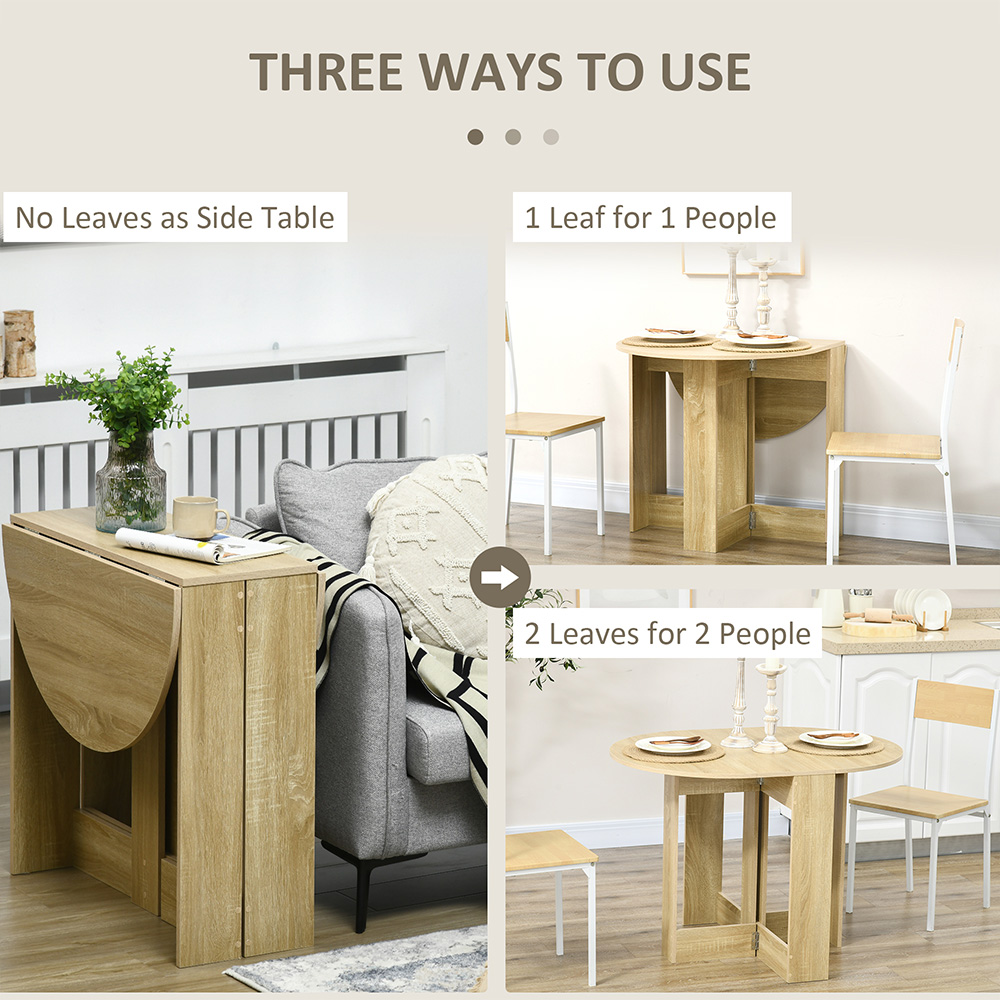 Portland 2 Seater Oak Drop Leaf Foldable Dining Table Image 5