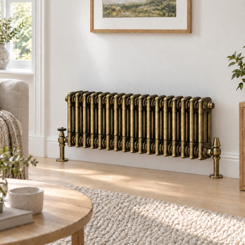 Go Bathrooms Clarence Antique Brass 3 Column Radiator 300 x 785mm Image 2