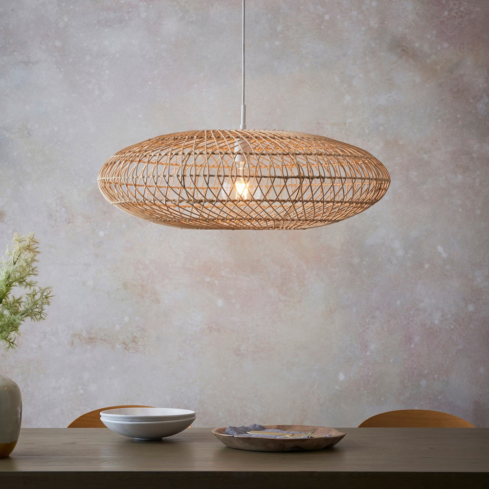 Merano Terni Natural Rattan and Gloss White Pendant Light Image 7