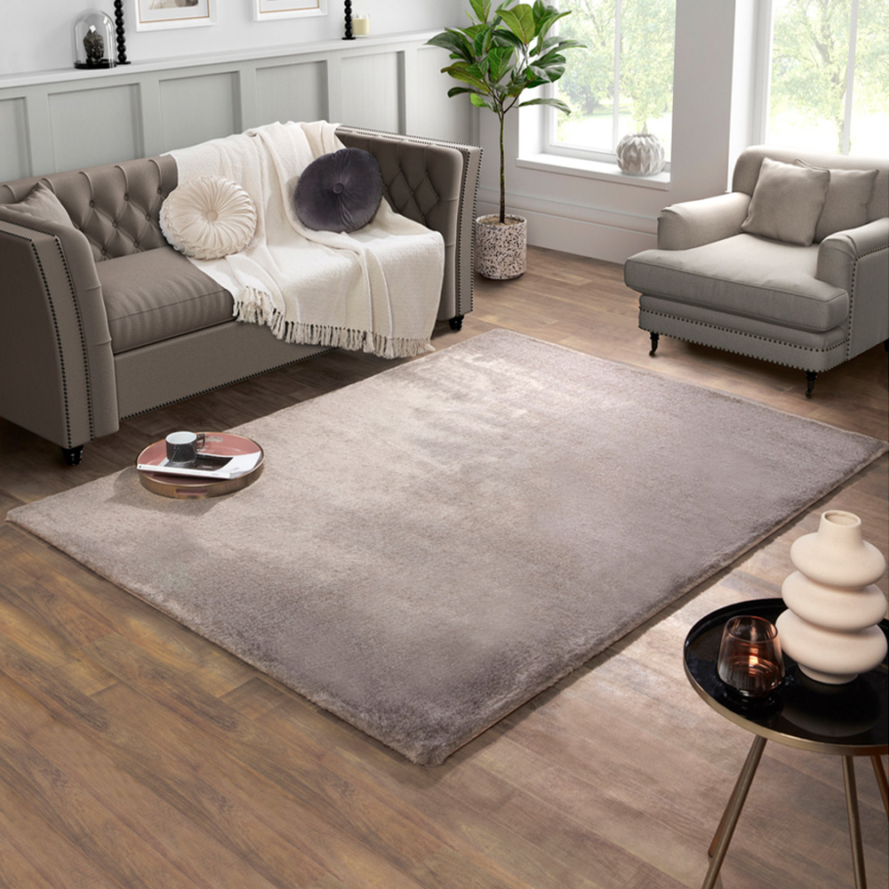 Portland HMC Tipped Luxe Fur Warm Mink Plain Rug 60 x 100cm Image 1