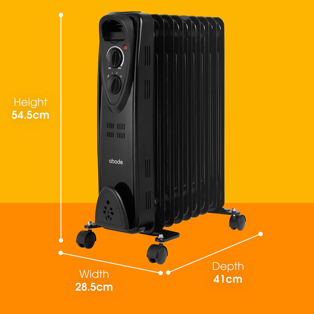 Abode AOFR9003B Black 9 Fin Oil Filled Radiator in Black 2000W Image 9