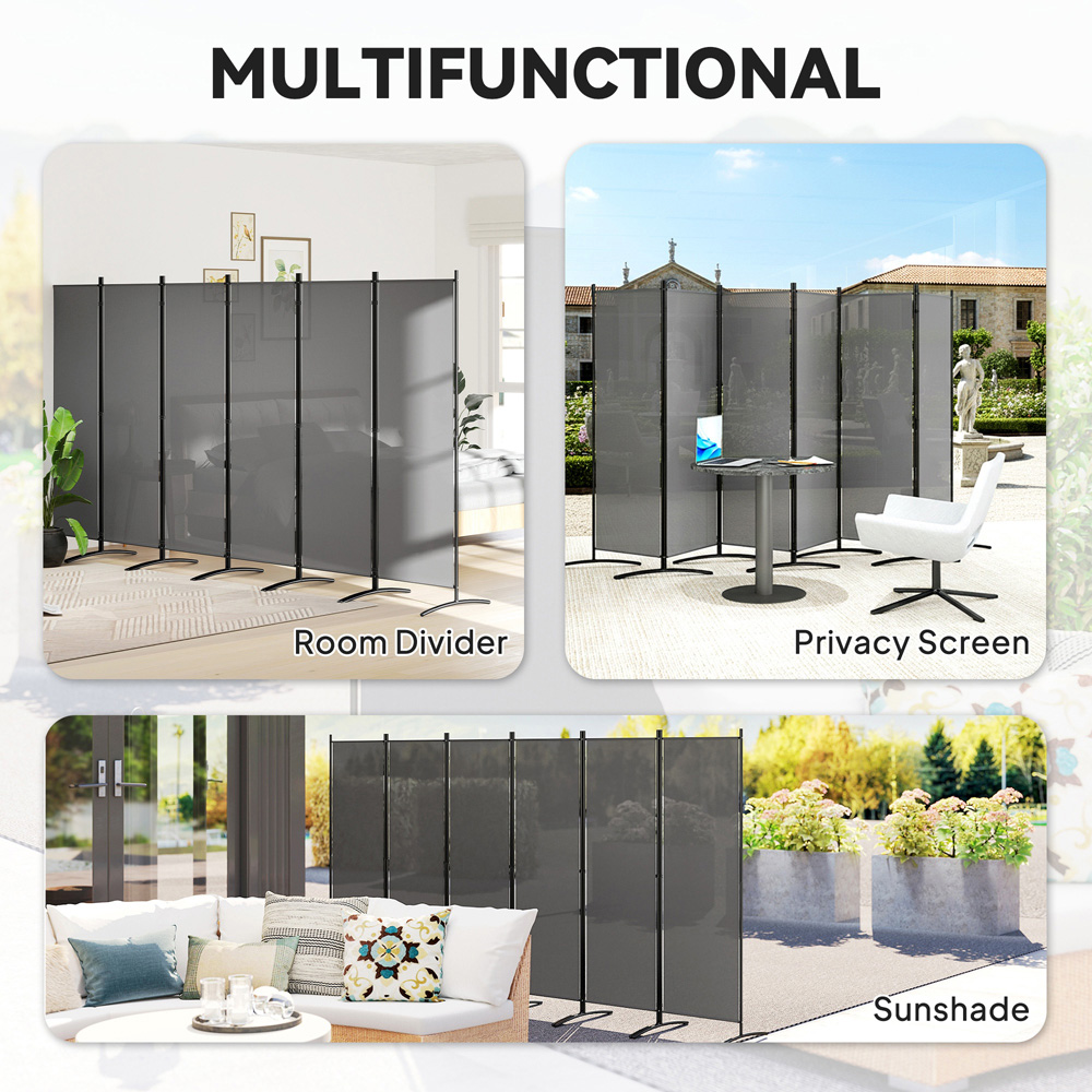 Outsunny 6 Panel Dark Grey Foldable Garden Privacy Screen Image 8