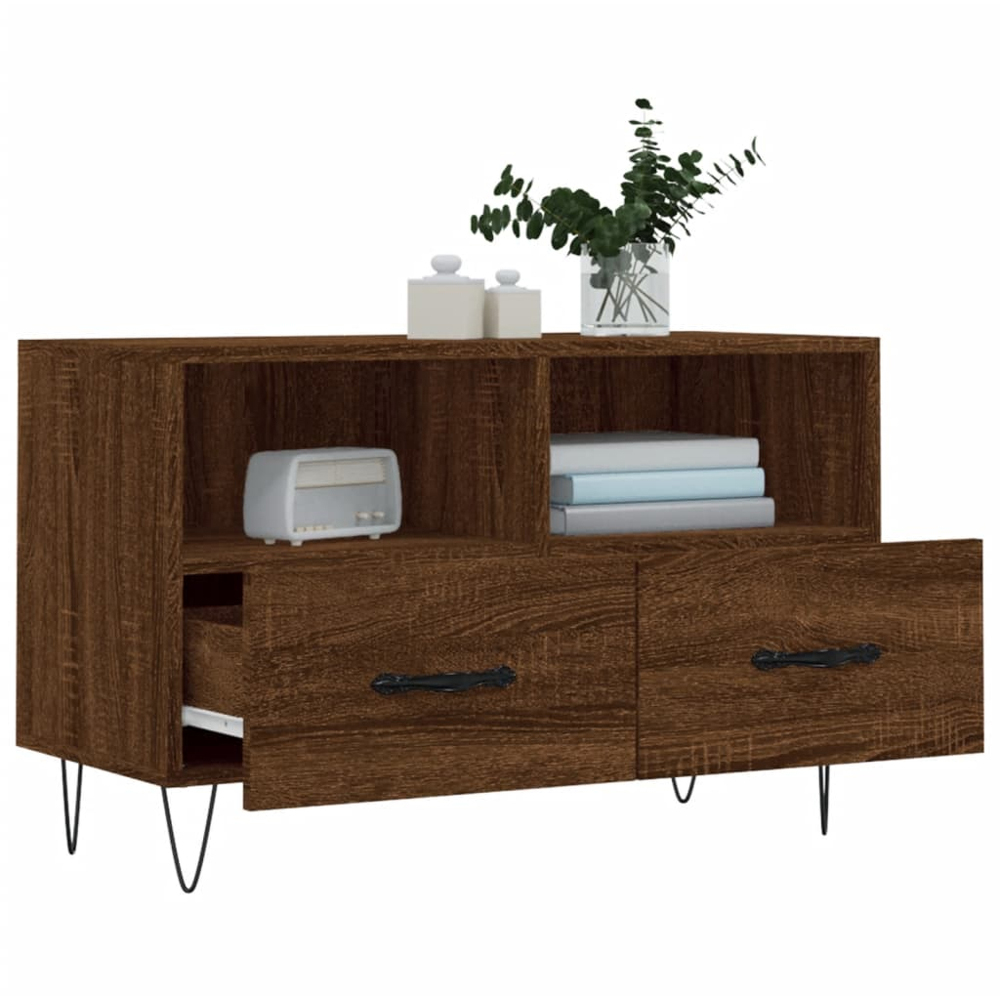 vidaXL 2 Drawer 2 Shelf Brown Oak TV Cabinet Image 4