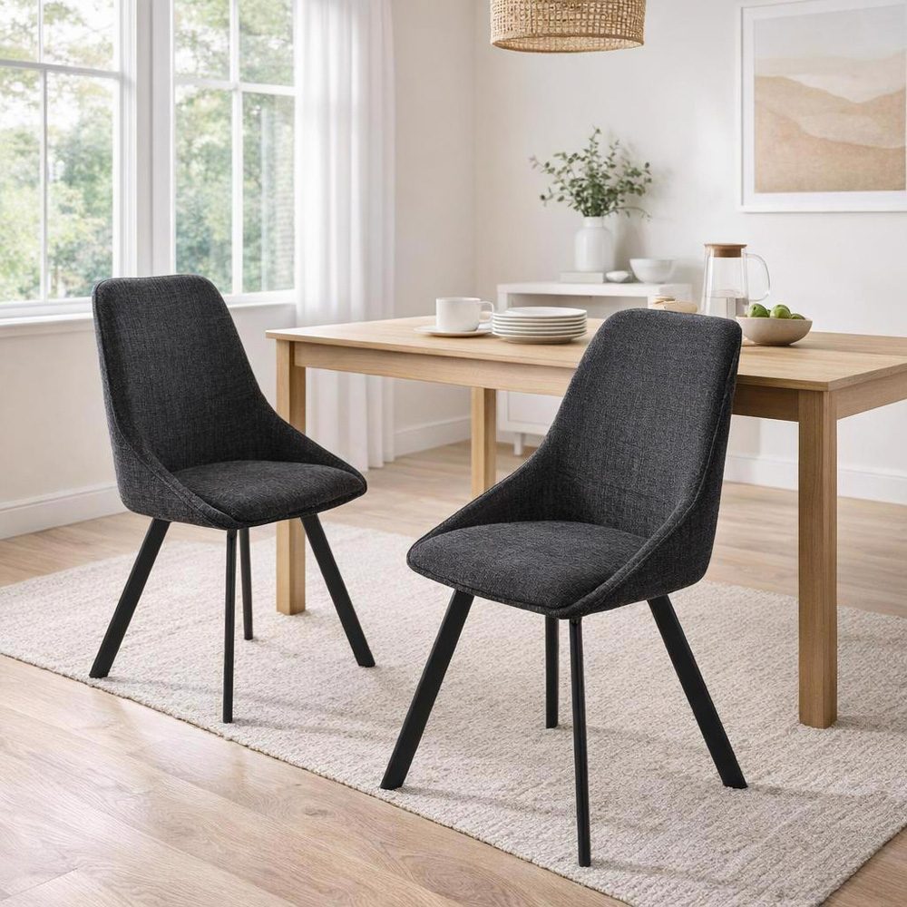 FWStyle Myla Set of 2 Black Chenille Upholstered Swivel Dining Chair Image 5